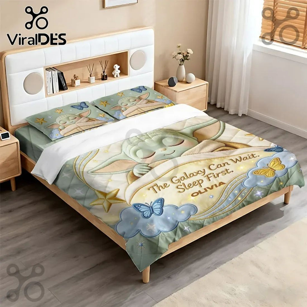 Personalized Grogu Galaxy Bedding Set