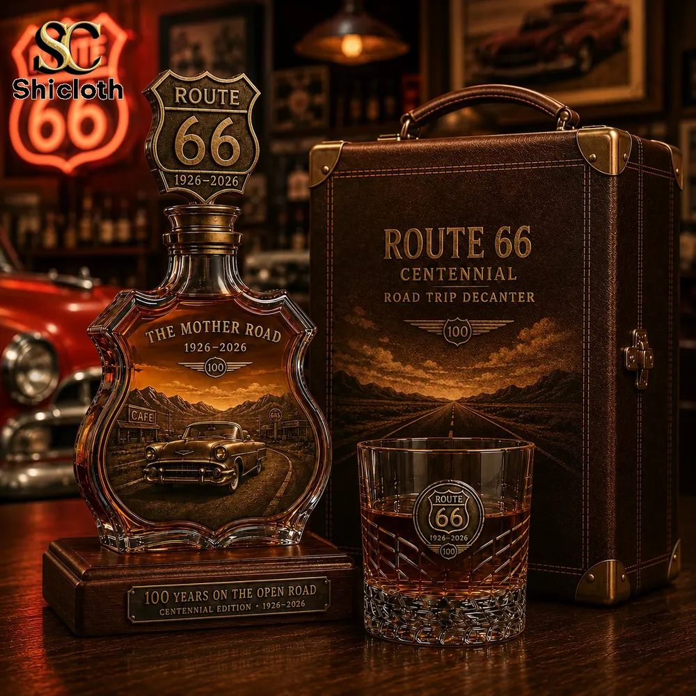 Route 66 The Mother Road 1926-2026 100 Years Of Open Road Whiskey Decanter & Glass Set