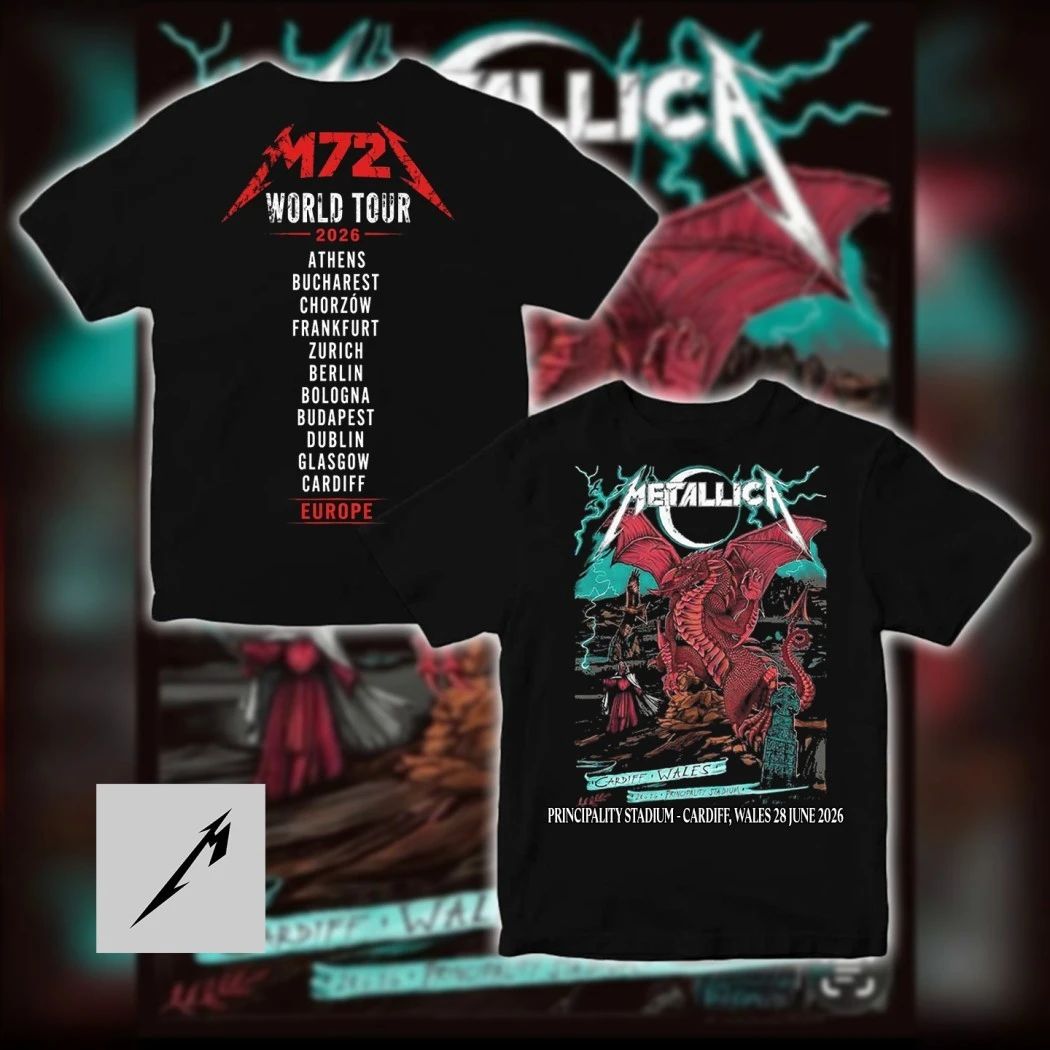 Metallica M72 Europe Tour 2026 Cardiff Principality Stadium Red Dragon T-Shirt