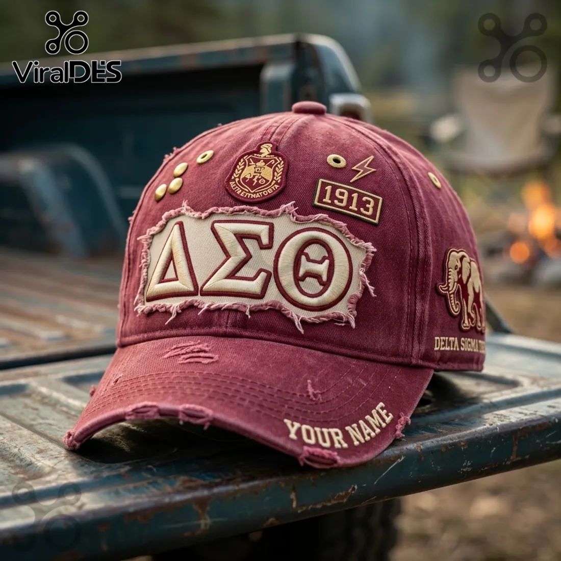 Delta Sigma Theta Red Distressed Baseball Cap