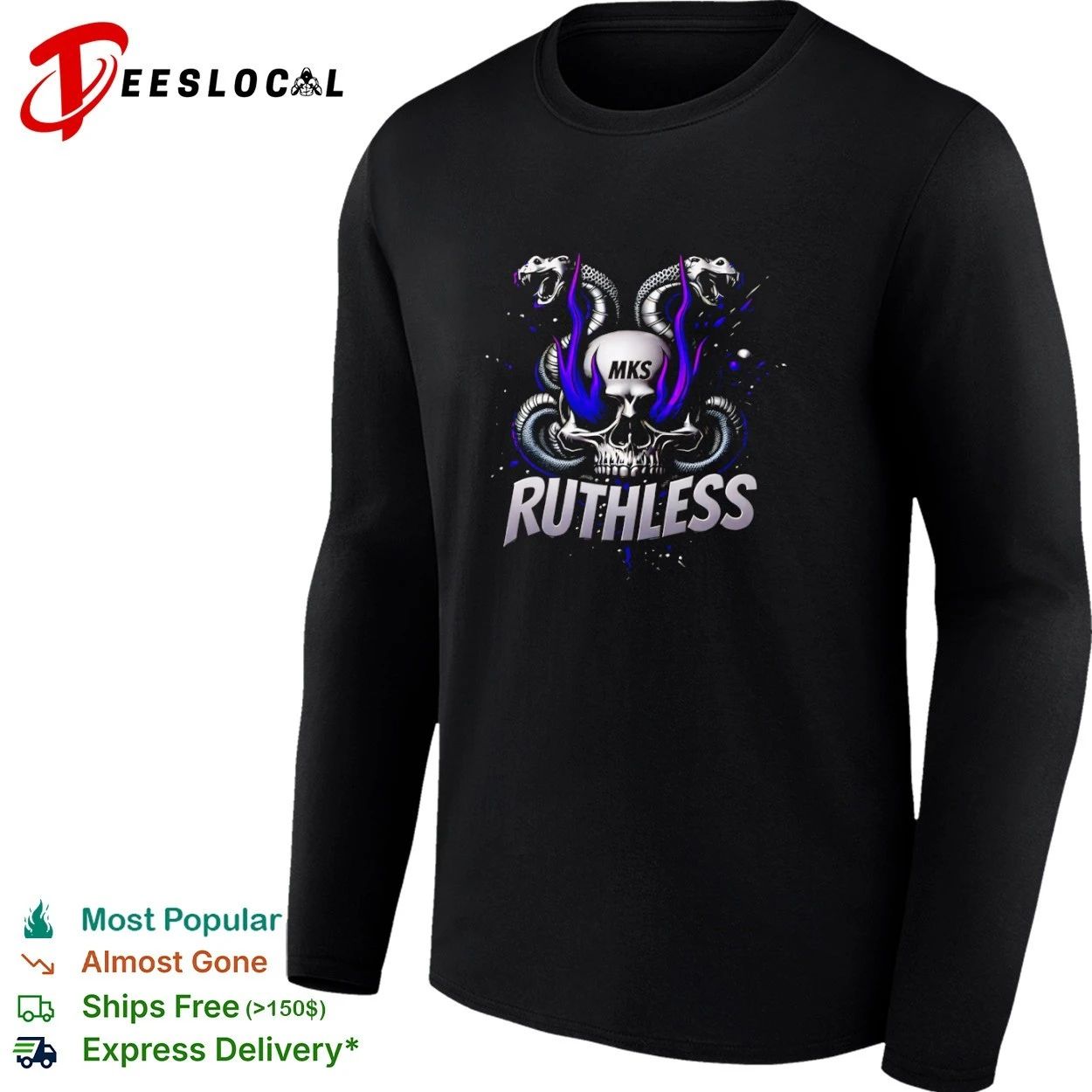 MKS Ruthless Skull and Snakes gothic T-shirt