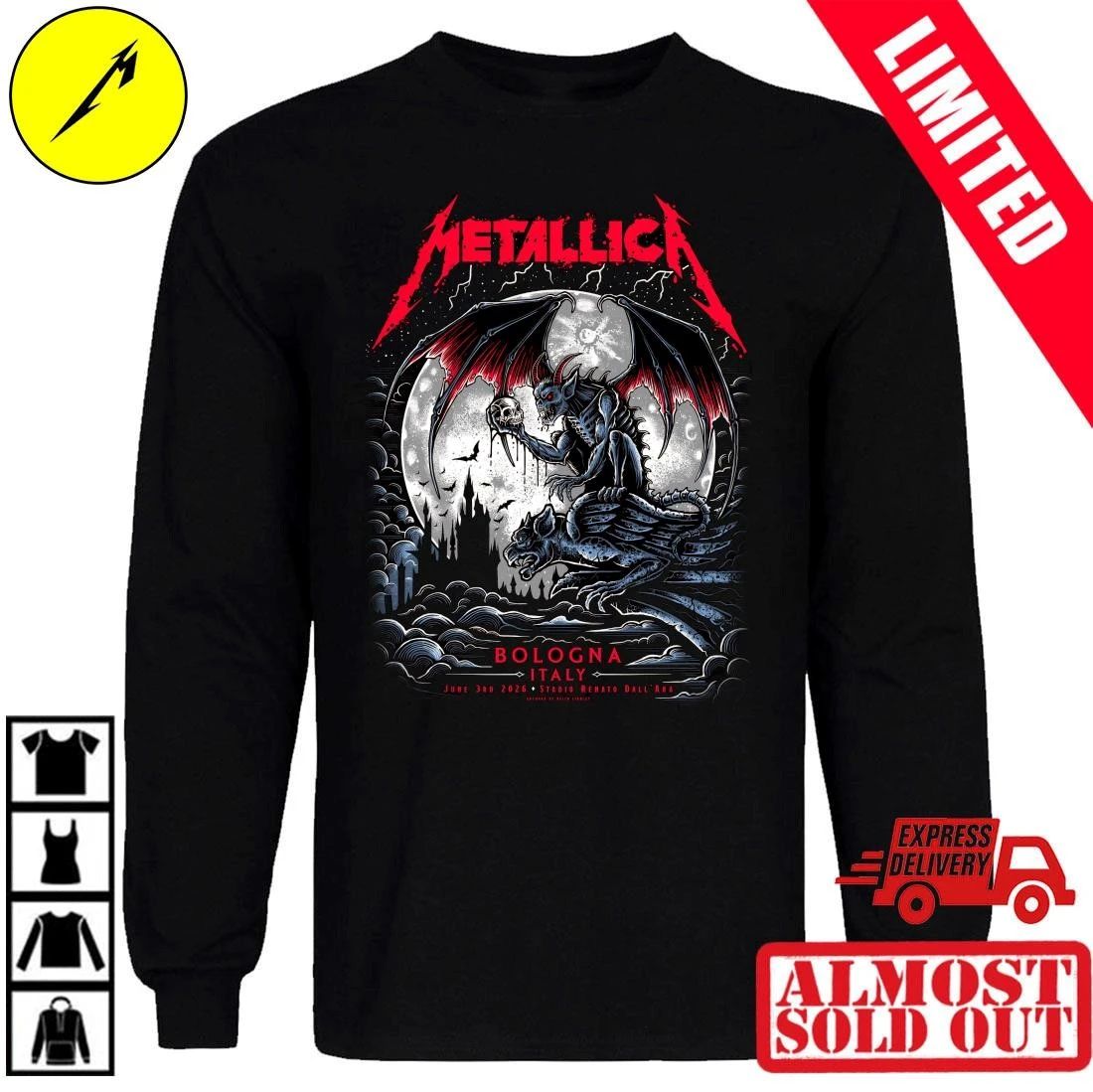 Metallica M72 Bologna Italy 2026 Stadio Renato Dall’Ara Concert T-Shirt