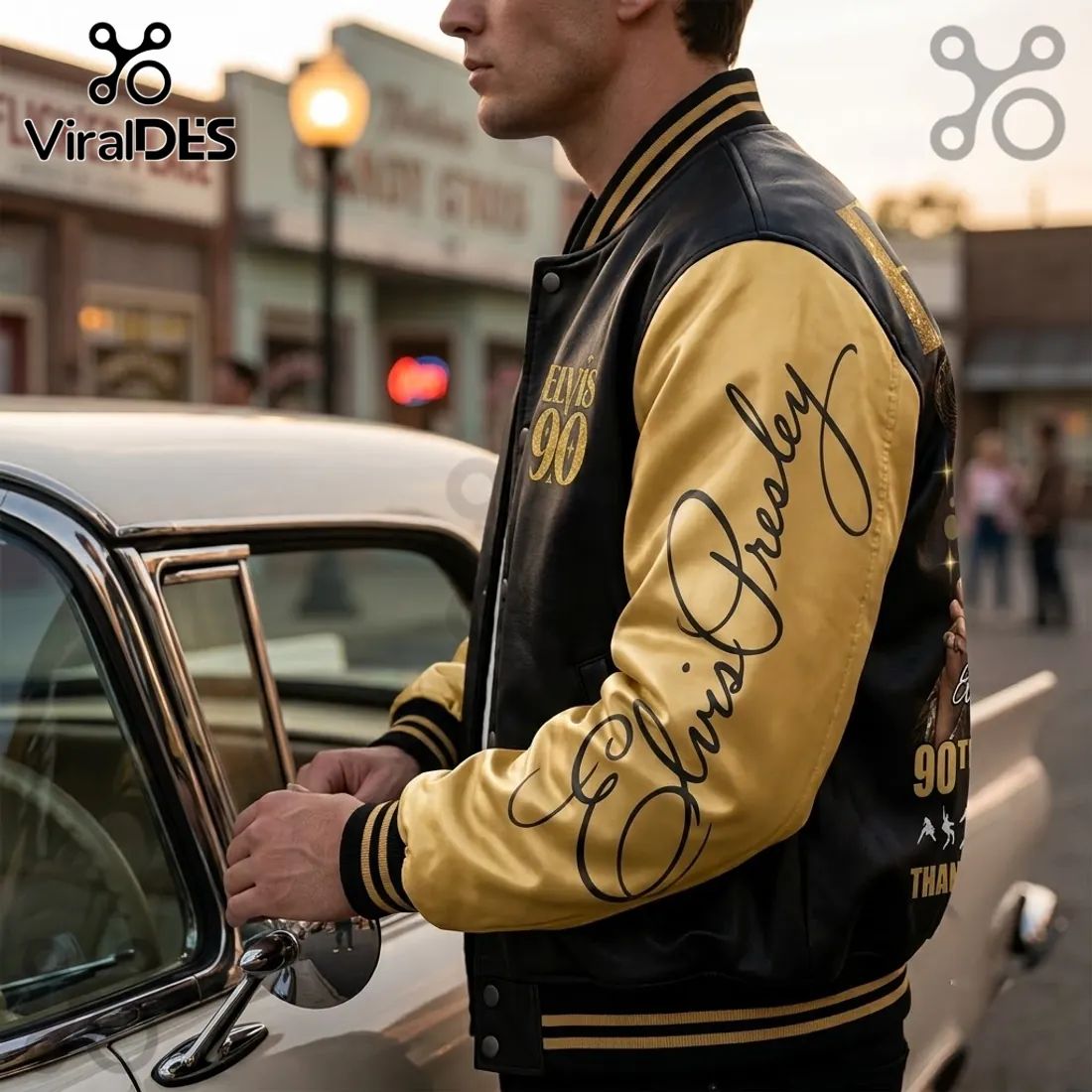 Elvis Presley 90th Anniversary Black Gold Baseball Jacket