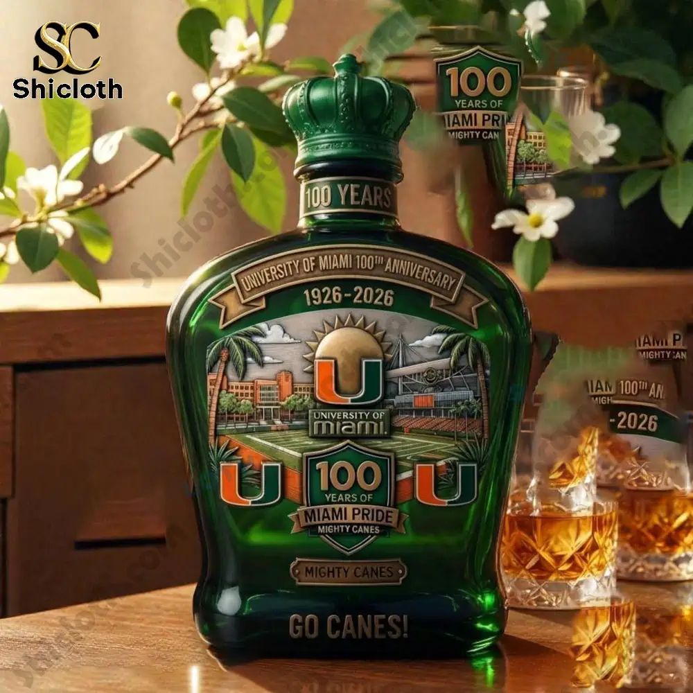 University Of Miami 100th Anniversary Go Canes Whiskey Glass Bottle
