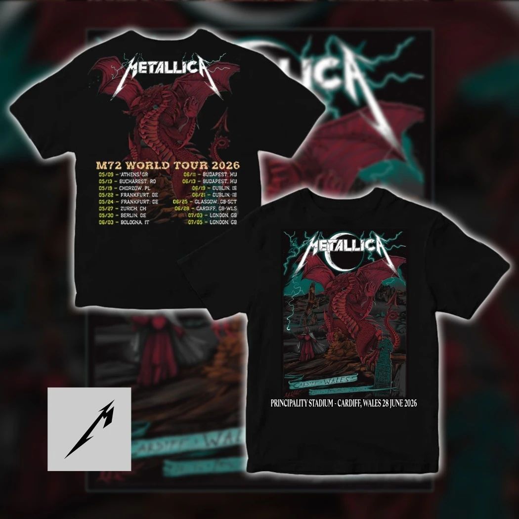 Metallica M72 World Tour 2026 Cardiff Principality Stadium Red Dragon Pop-Up Shop T-Shirt