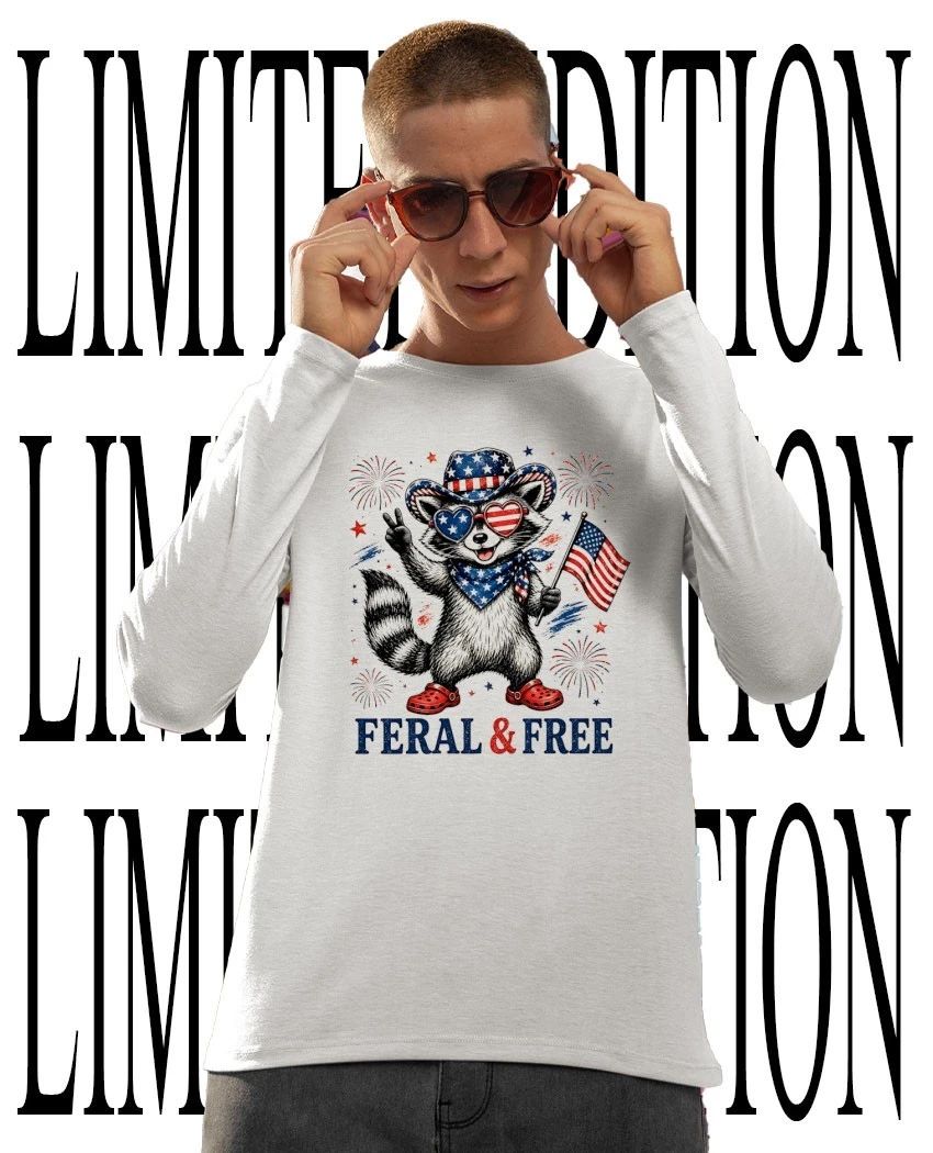 Raccoon American Cowboy Independence Day Fourth of July Feral and Free shirt