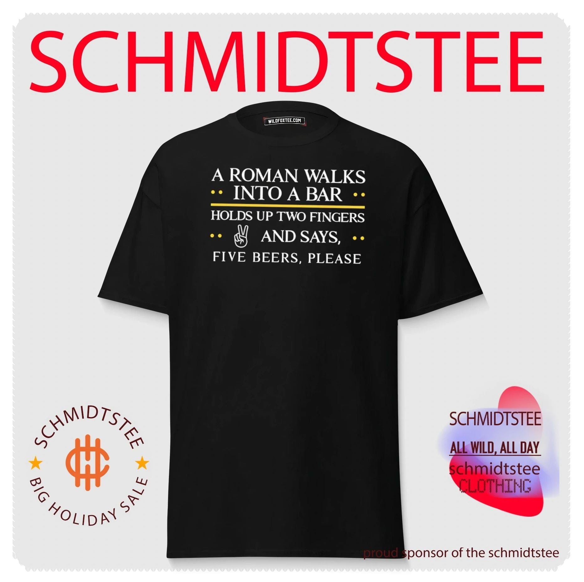 A Roman walks into a bar holds up two fingers and says five beers please shirt