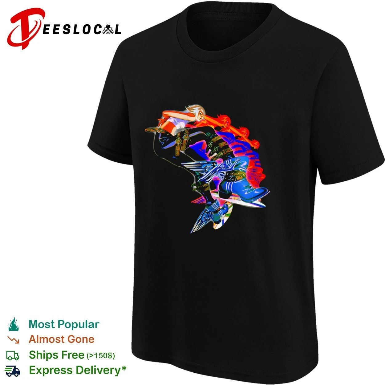 Anime Girl with Winged Boots and Belted Pants T-shirt