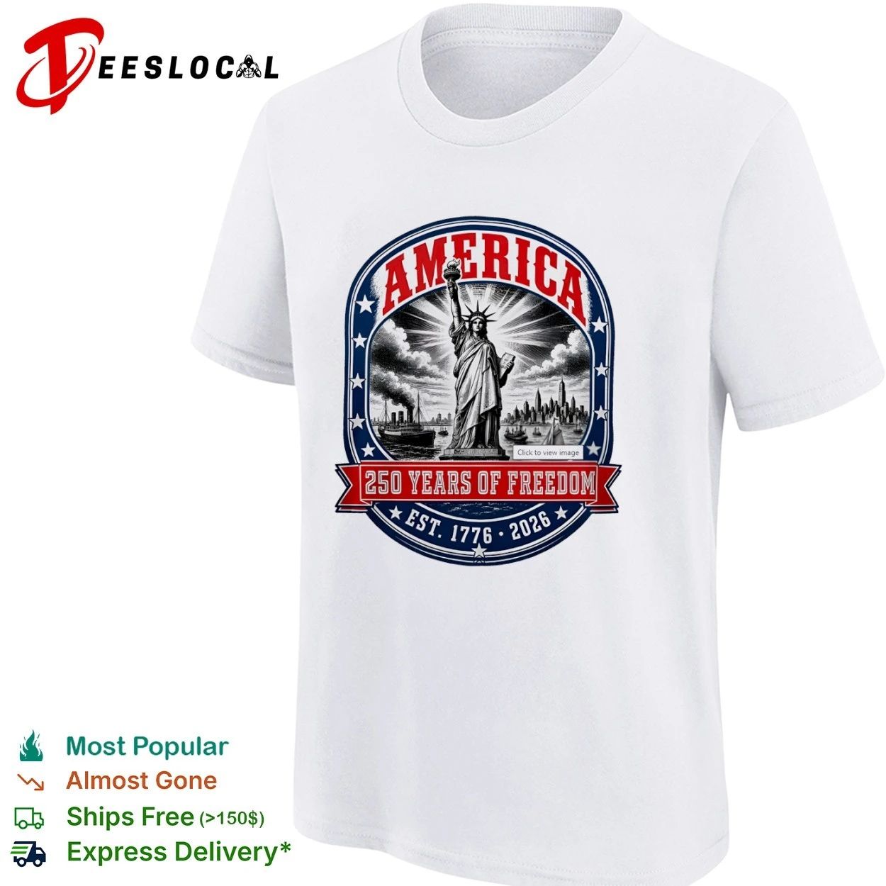 America 250 Years of Freedom Est 1776 2026 Statue of Liberty T-shirt