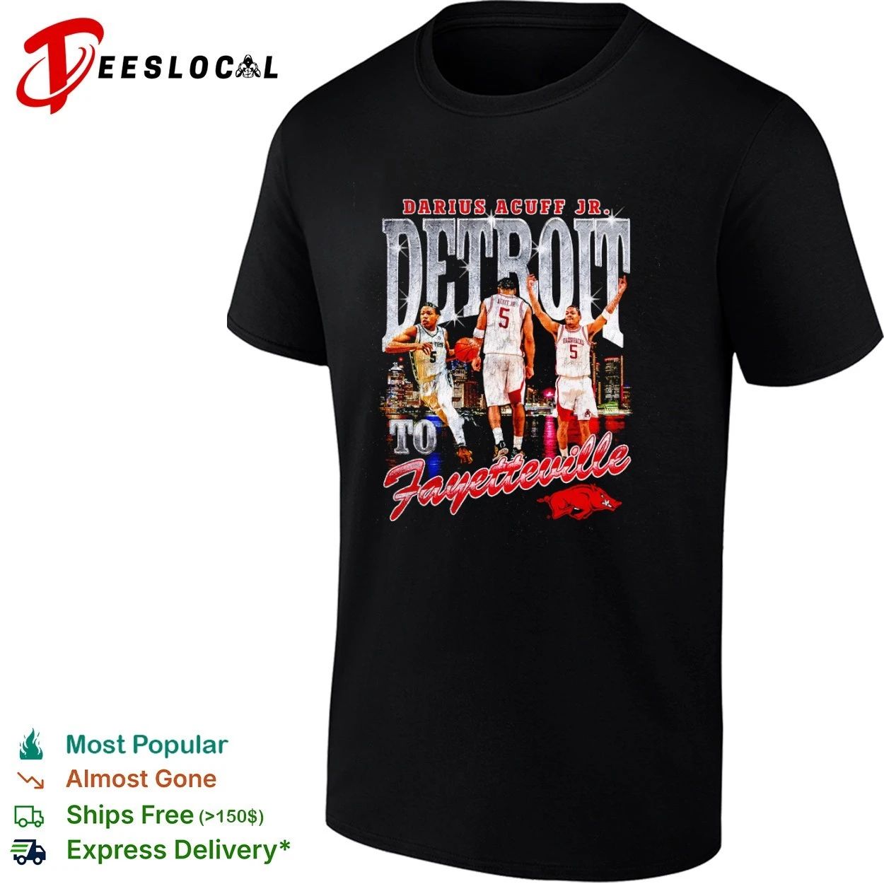Darius Acuff Jr Detroit to Fayetteville Arkansas Razorbacks T-shirt
