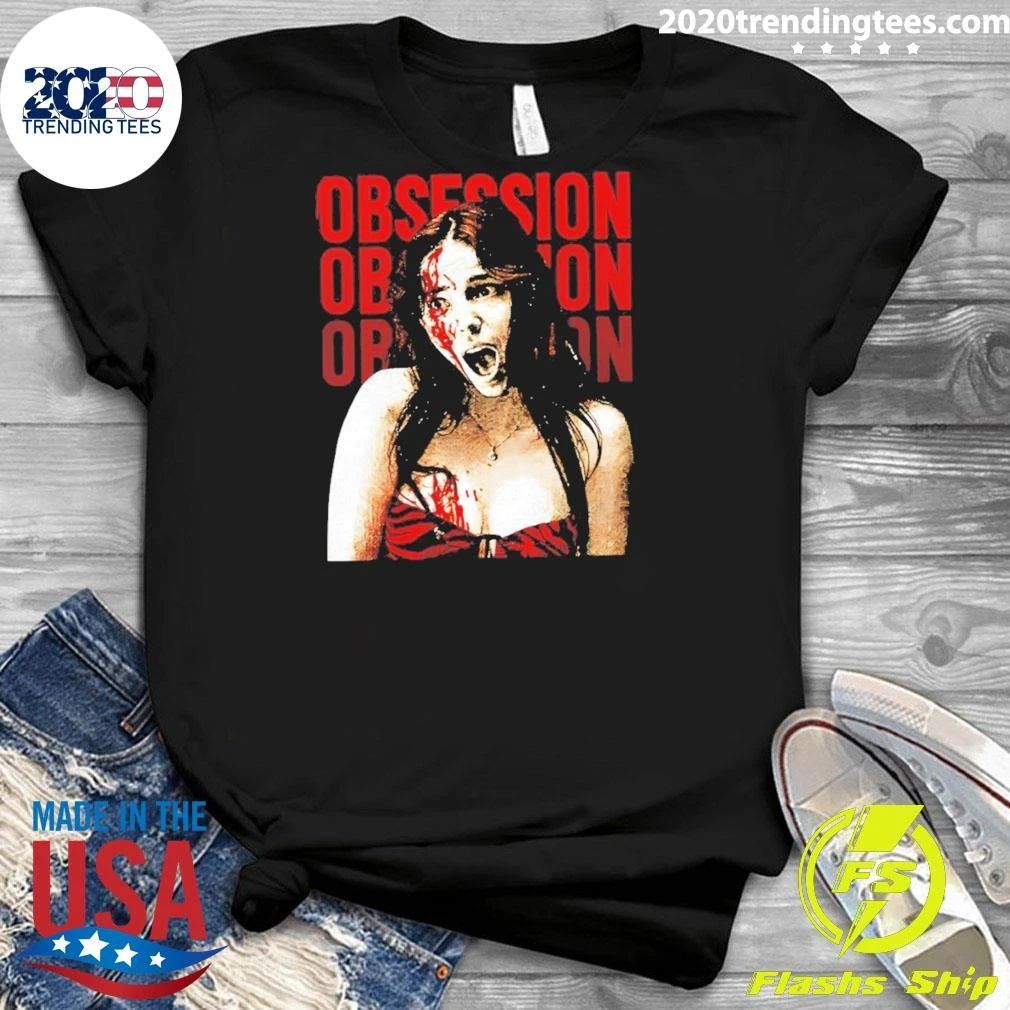 Screaming Woman Bloody Tiger Print Top Obsession Repeated Text Design Shirt