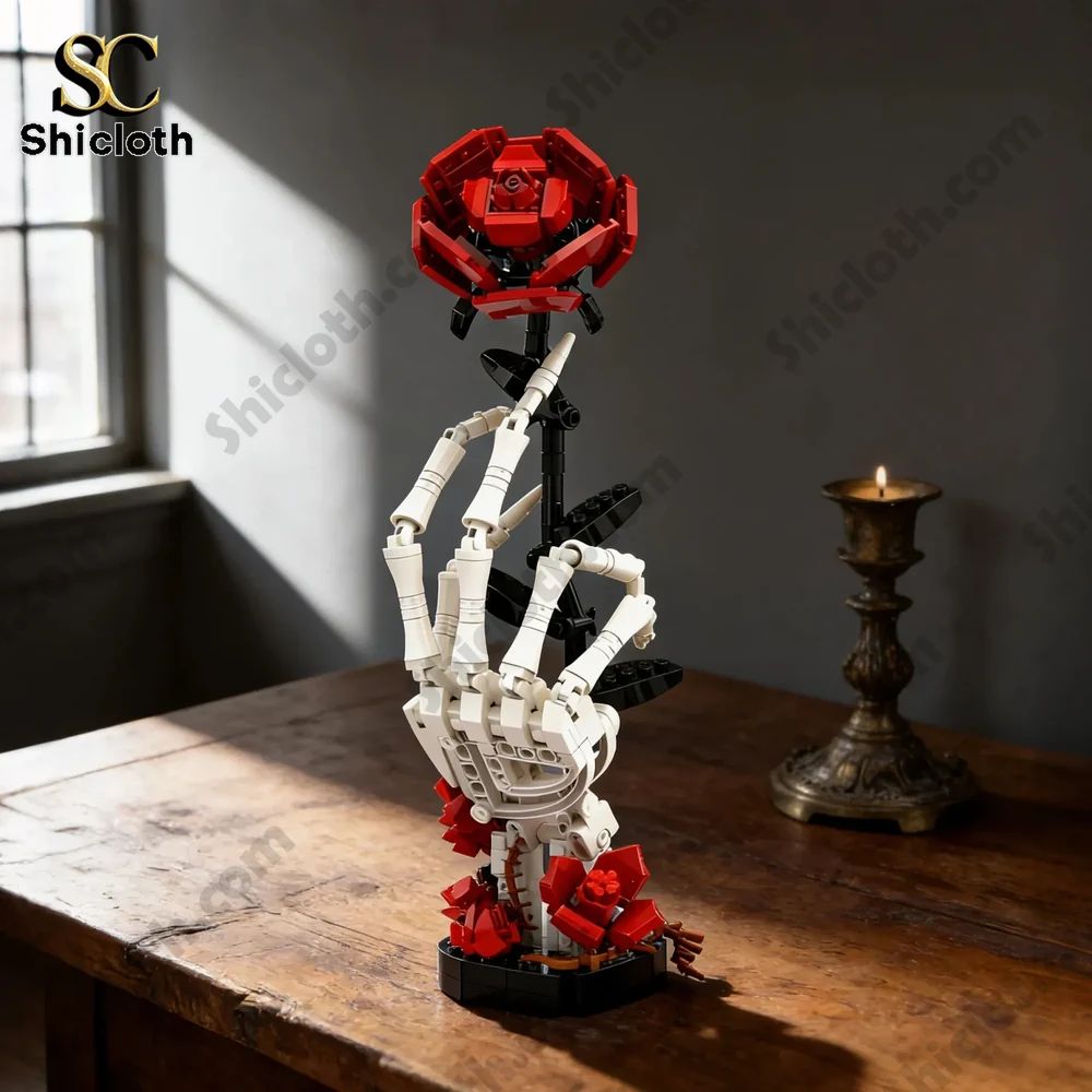 Gothic Skeleton Hand & Rose Brick Set