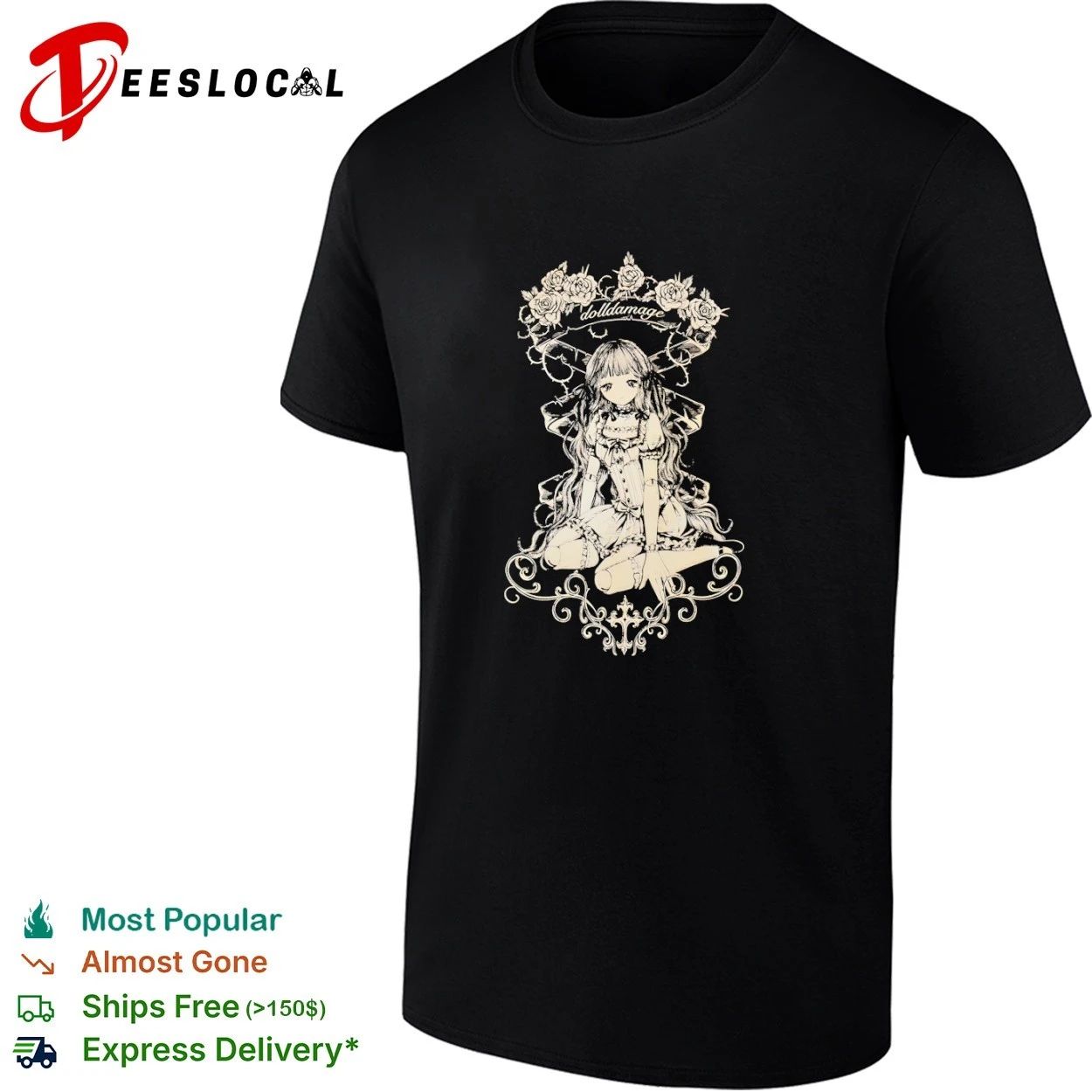 Dolldamage Gothic Lolita Doll with Roses T-shirt