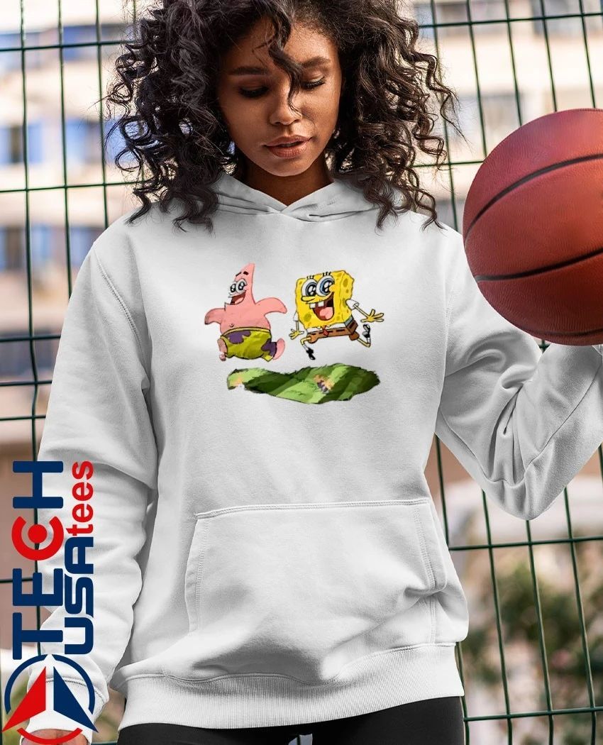 Sponge SquarePants and Patrick Star running funny graphic shirt
