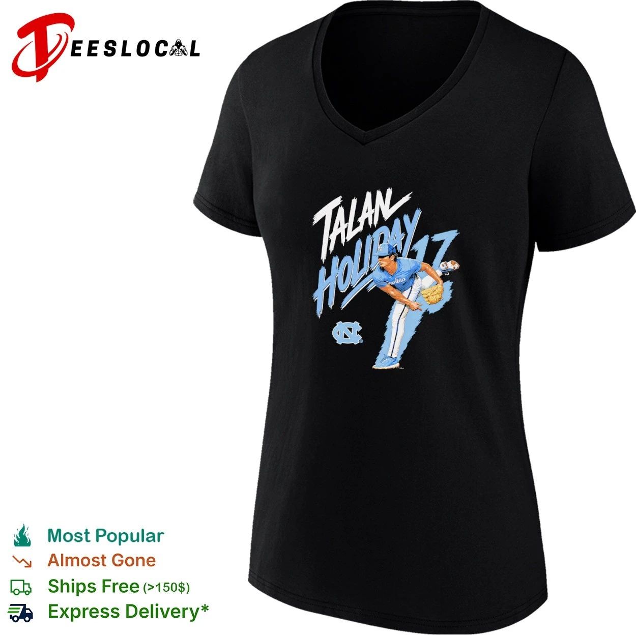 Talan Holliday 17 North Carolina Tar Heels Baseball T-shirt