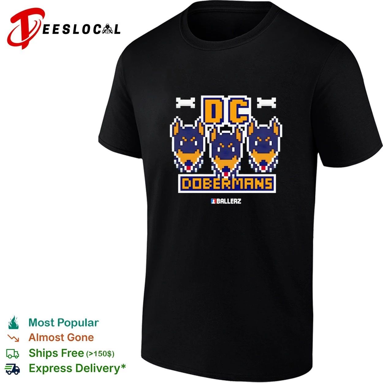 DC Dobermans Ballerz Doberman dog pixel art T-shirt