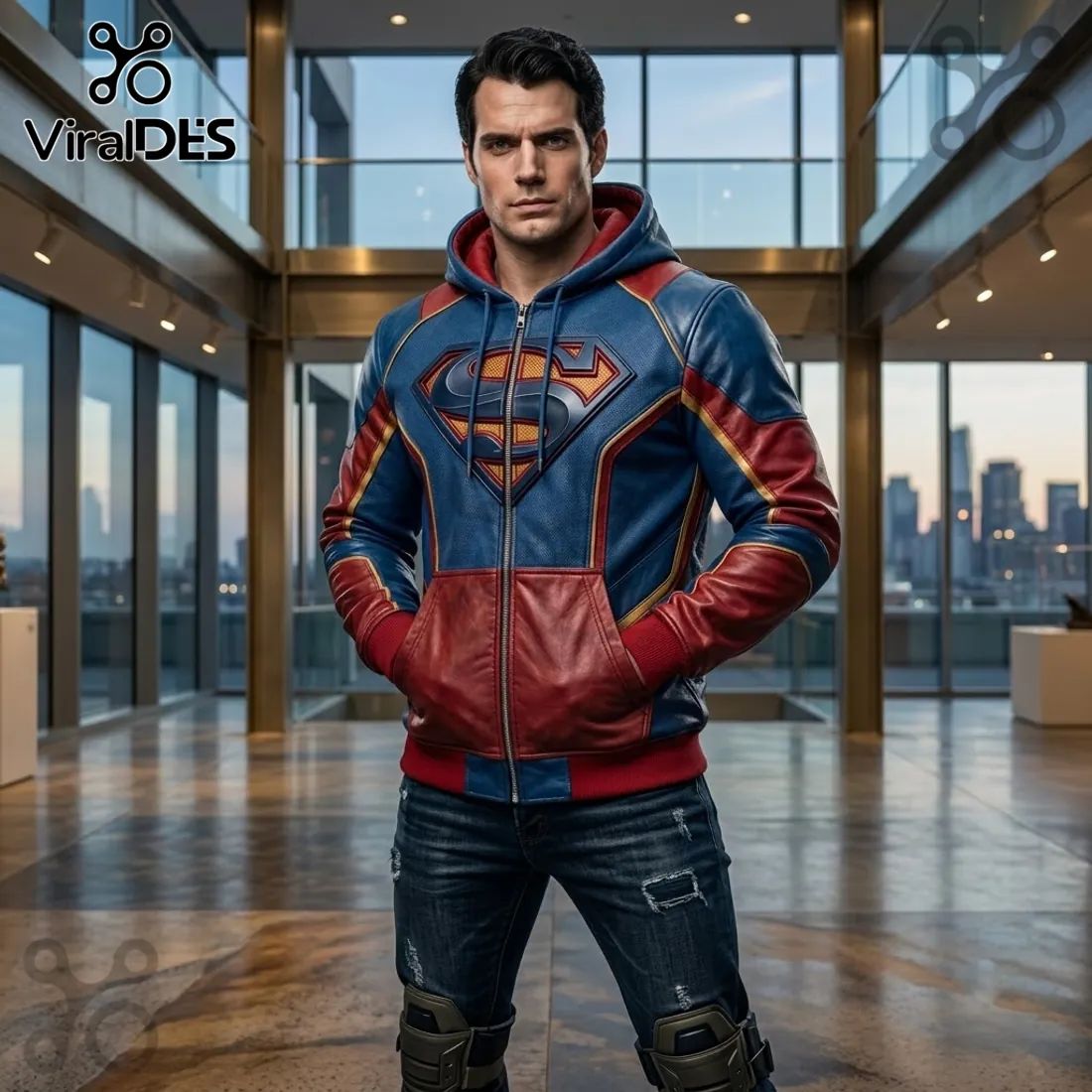 Superman Premium Leather Zip Up Hoodie