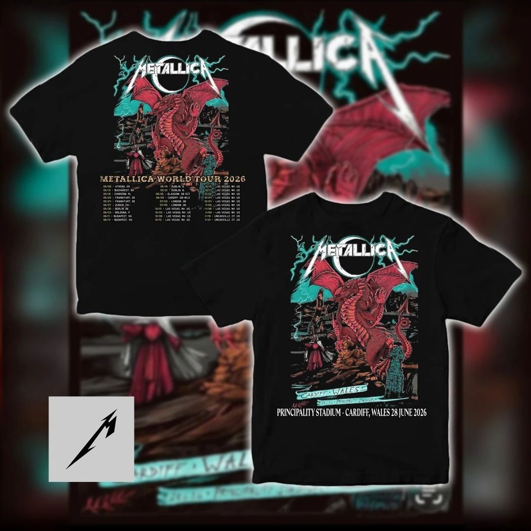 Metallica M72 World Tour 2026 Cardiff Wales Red Dragon Merch T-Shirt