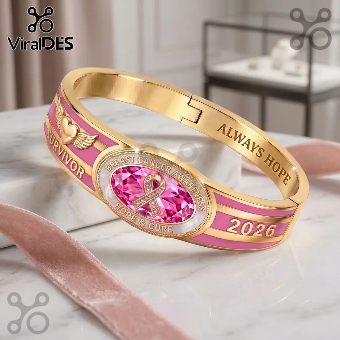Breast Cancer Awareness 2026 Survivor Hinged Bracelet