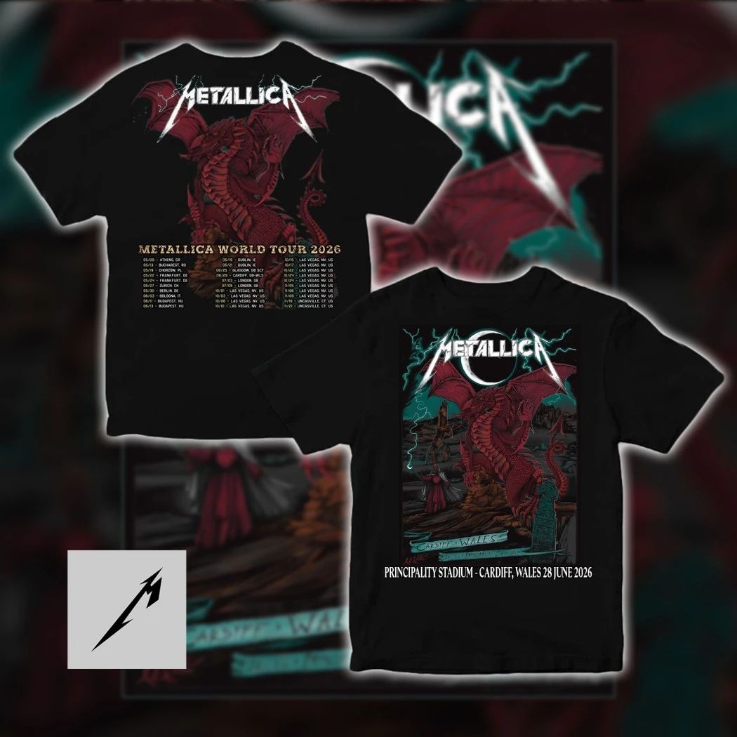 Metallica M72 World Tour 2026 Cardiff Principality Stadium Double Sided Dragon Collectible Tee
