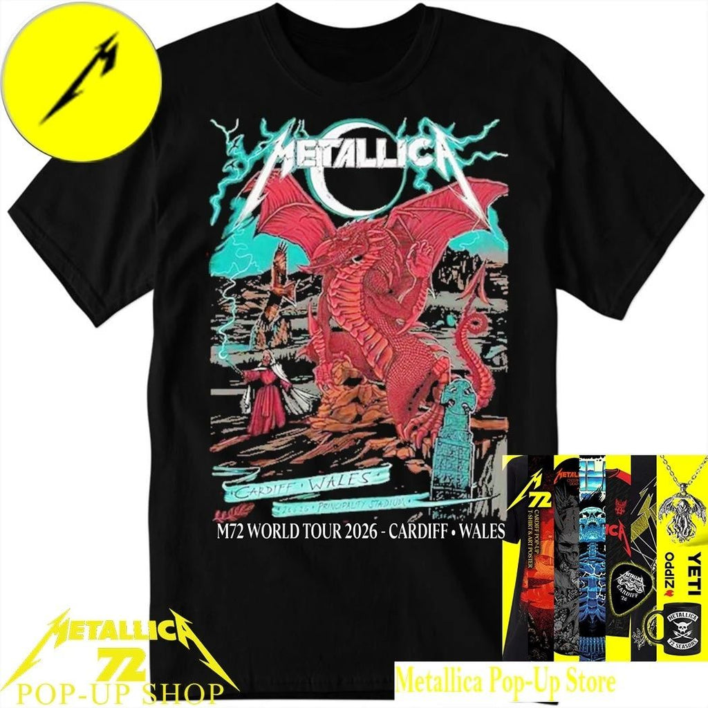 Metallica M72 Tour Cardiff 2026 Dragon T-Shirt – June 28 Principality Stadium Concert Double-Sided Tee