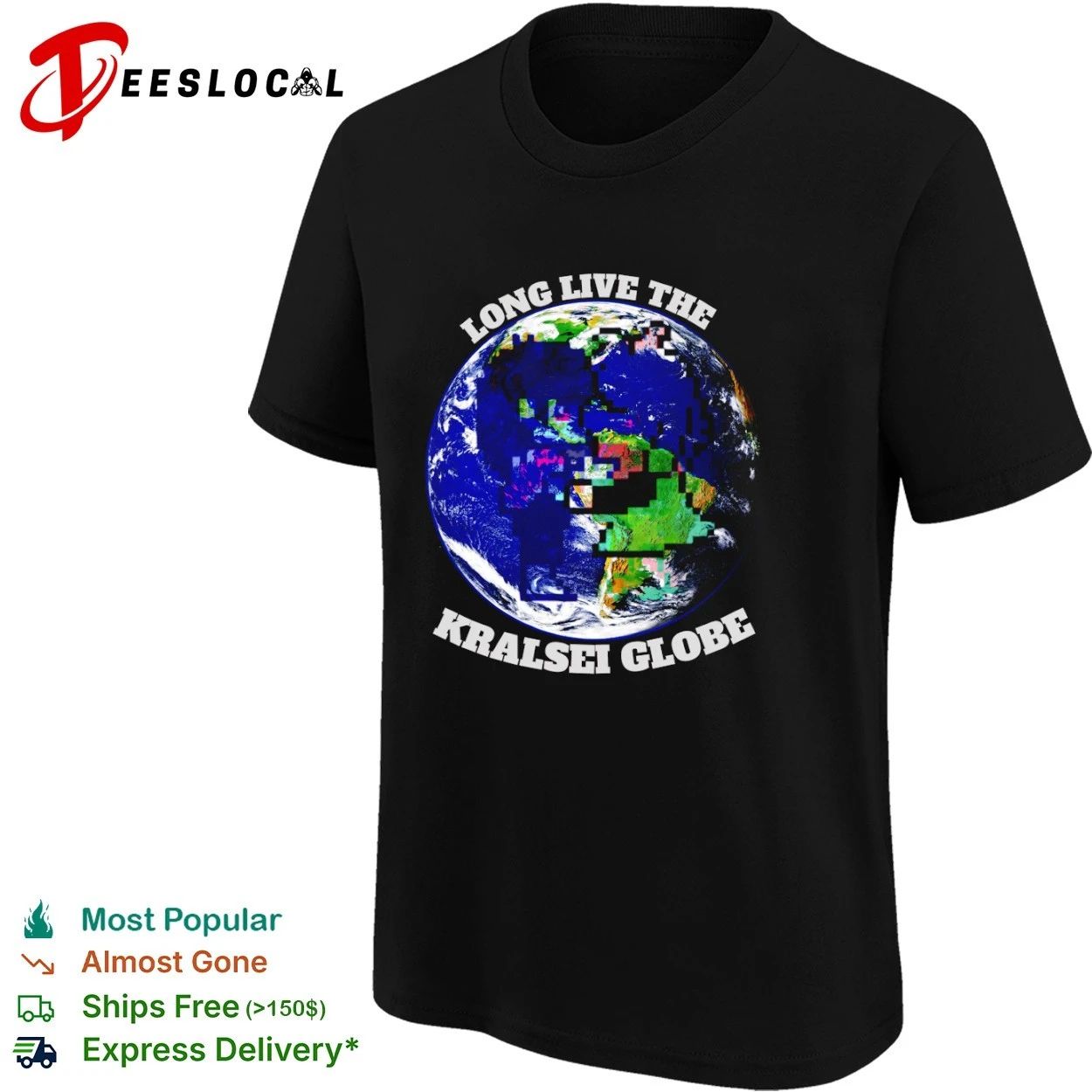 Long Live the Kralsei Globe Earth Pixel Art T-shirt