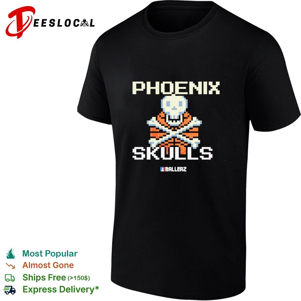 Phoenix Skulls Ballerz Basketball Pixel Art T-shirt