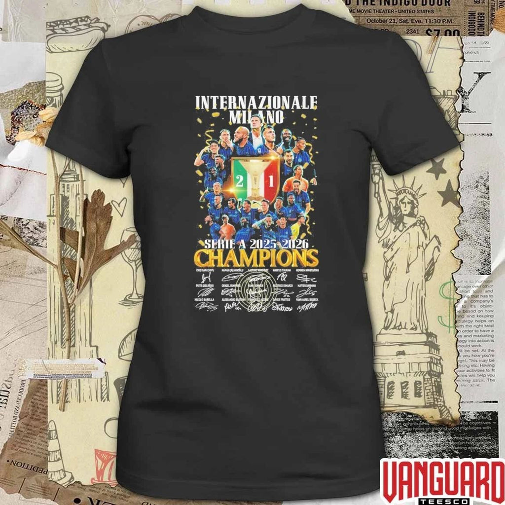 Internazionale Milano Inter Milan Serie A 2025-2026 Champions Signatures t-shirt