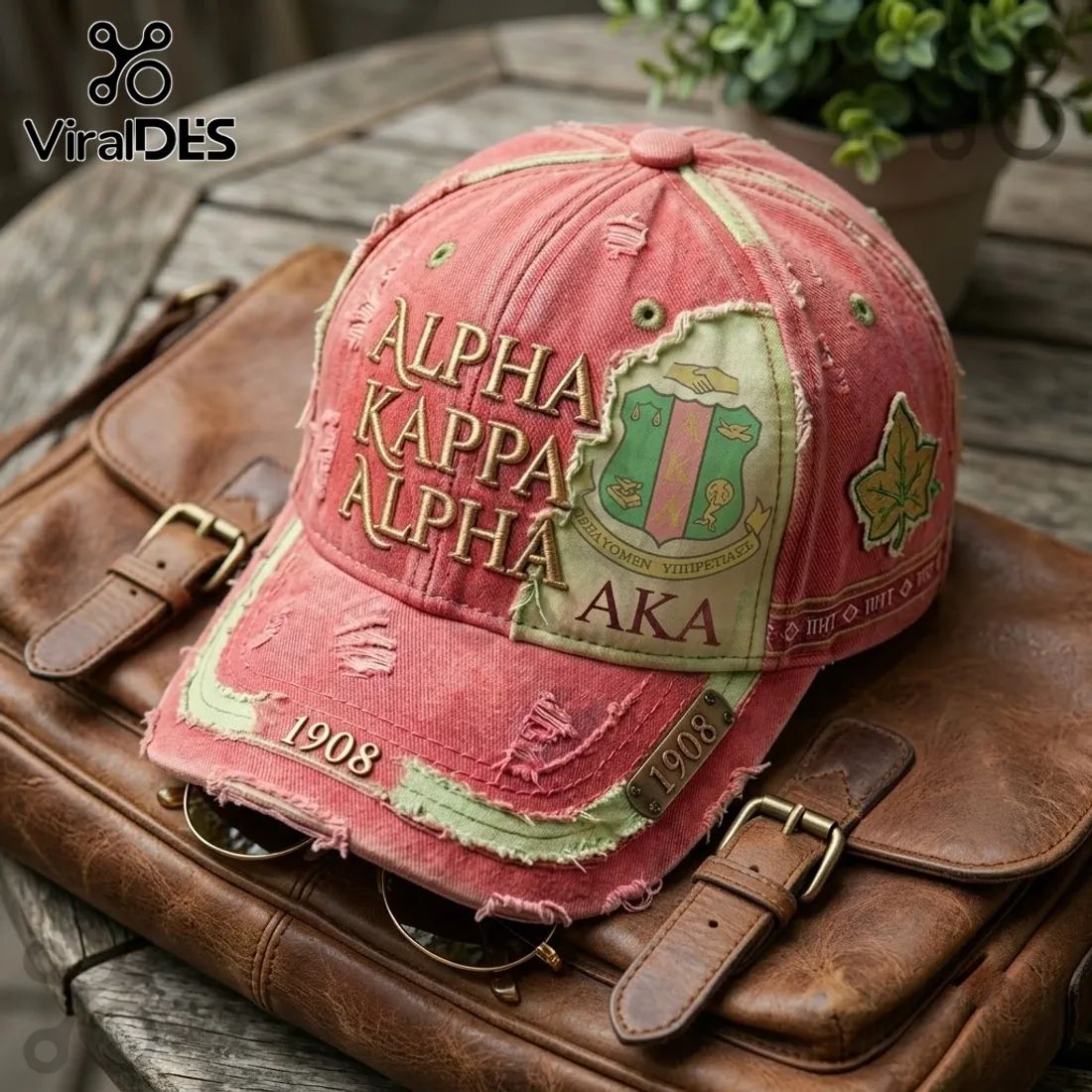 Alpha Kappa Alpha Pink Distressed Baseball Cap
