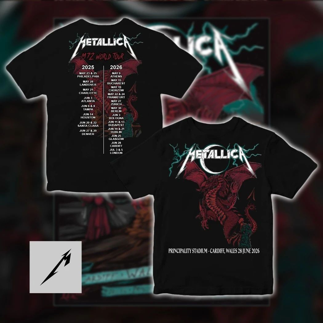 Metallica M72 World Tour 2025 2026 Principality Stadium Cardiff Wales June 28 Pop-Up Store Red Dragon T-Shirt