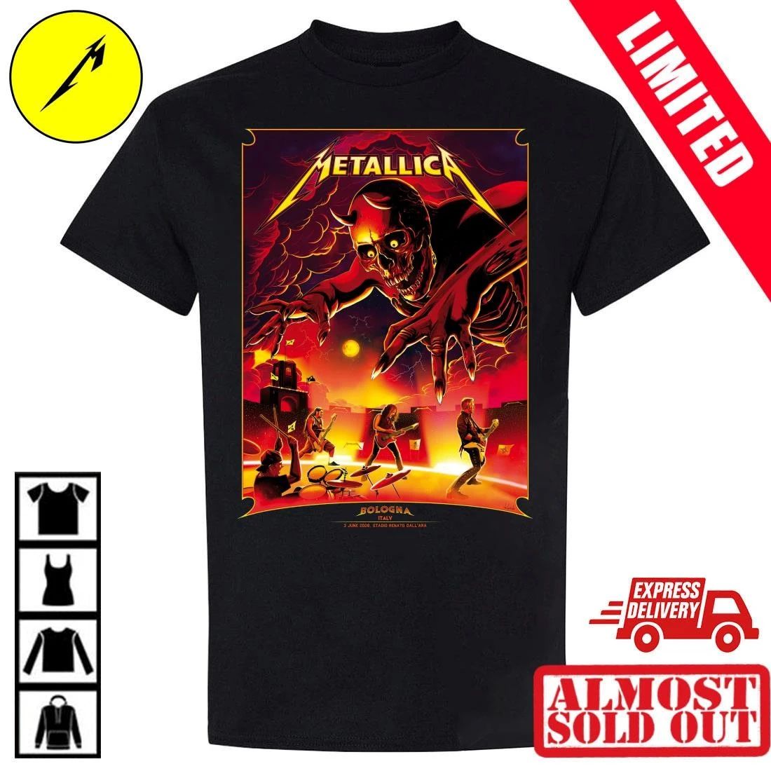 Metallica Stadio Renato Dall’Ara Bologna 2026 Official Merch Shirt