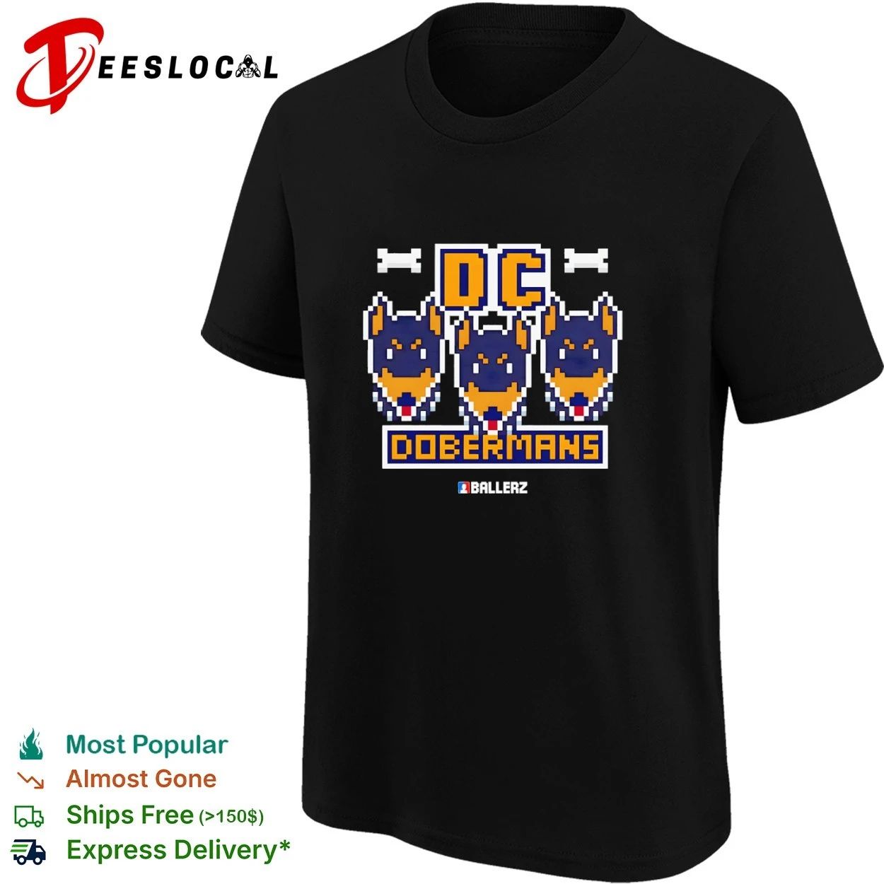 DC Dobermans Ballerz Doberman dog pixel art T-shirt