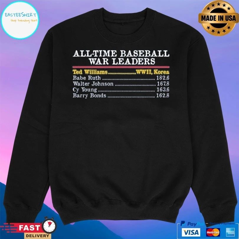 All-Time Baseball War Leaders Ted Williams WWII Korea T-shirts