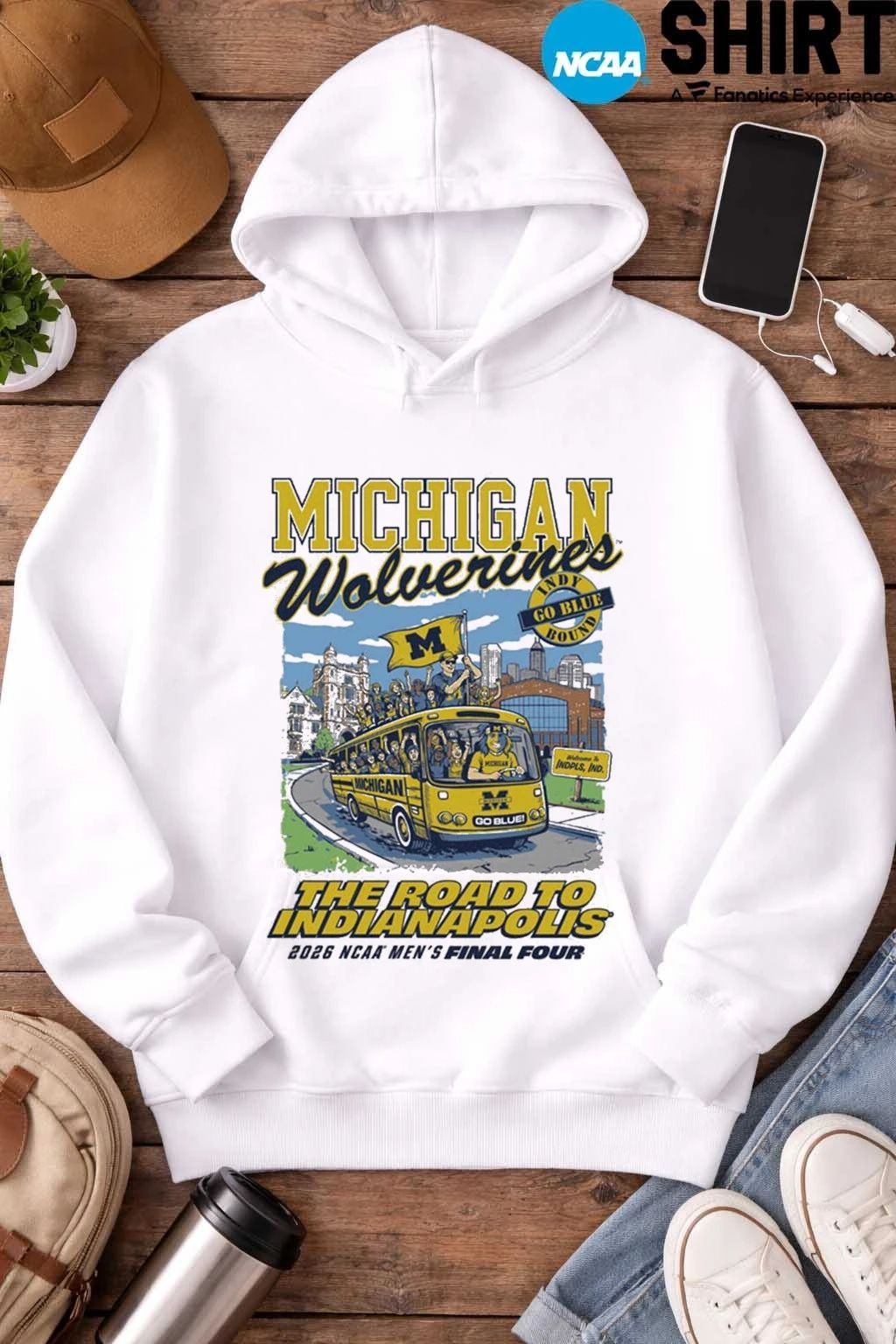Something Inked Michigan Wolverines Ivory 2026 Men’s Basketball Final Four Bus The Road To Indianapolis T-Shirt