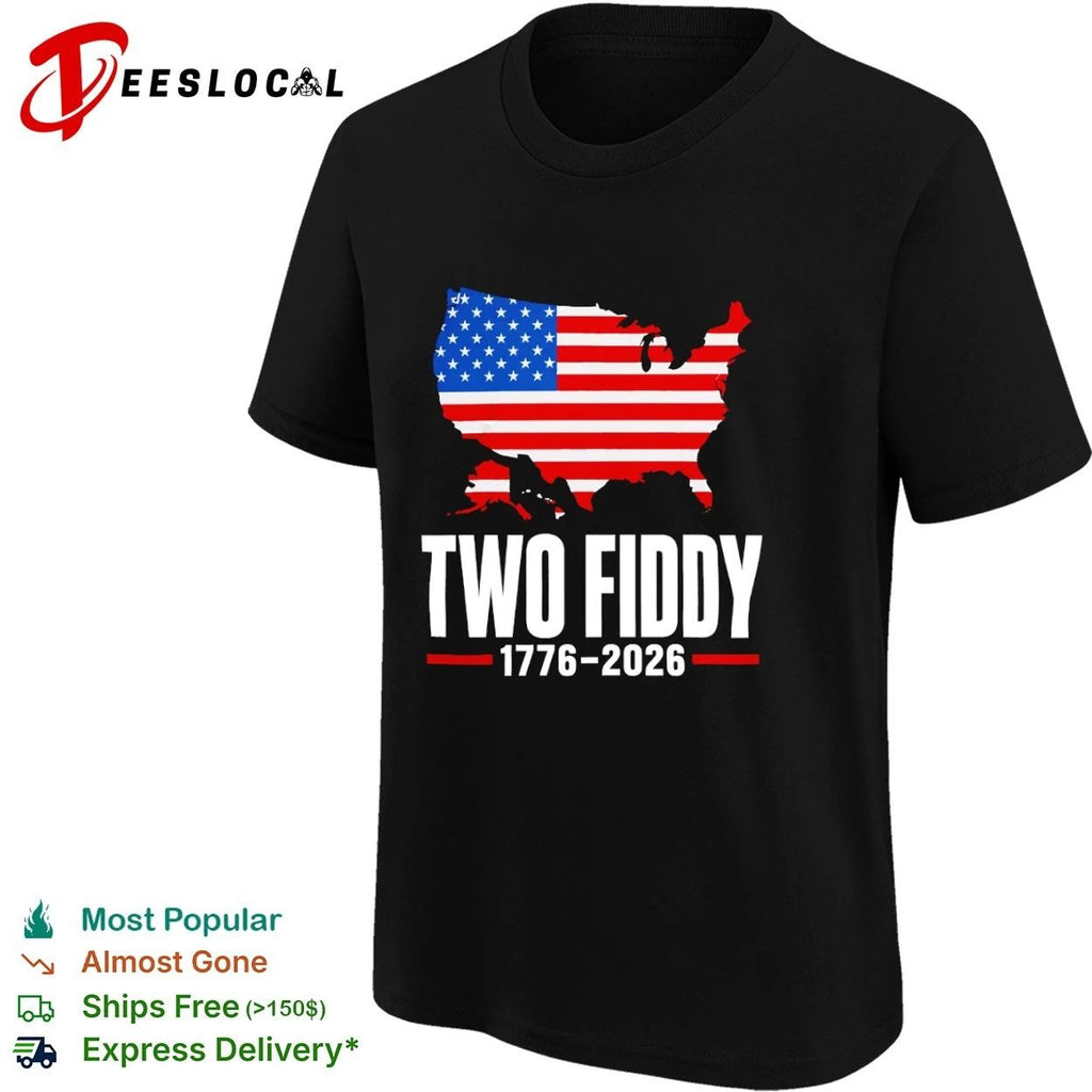 Two Fiddy 1776-2026 United States Map American Flag T-shirt