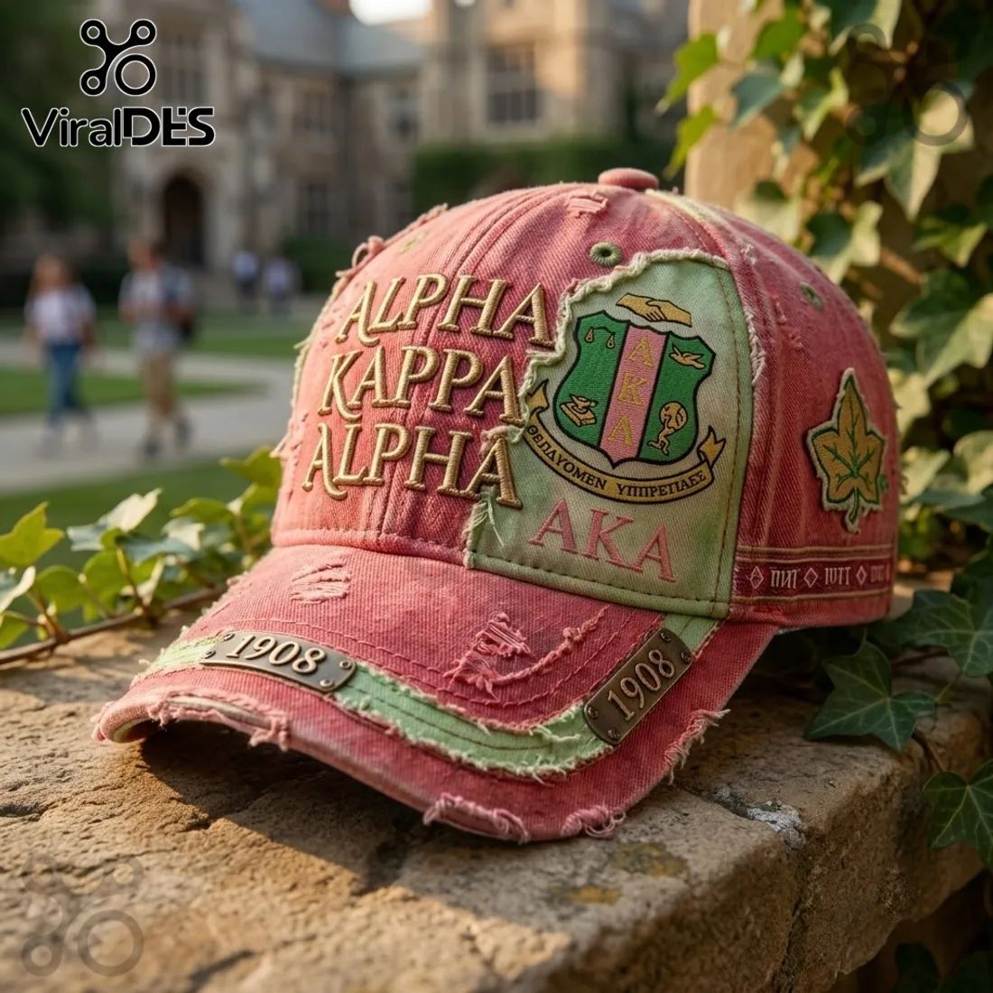 Alpha Kappa Alpha Pink Distressed Baseball Cap