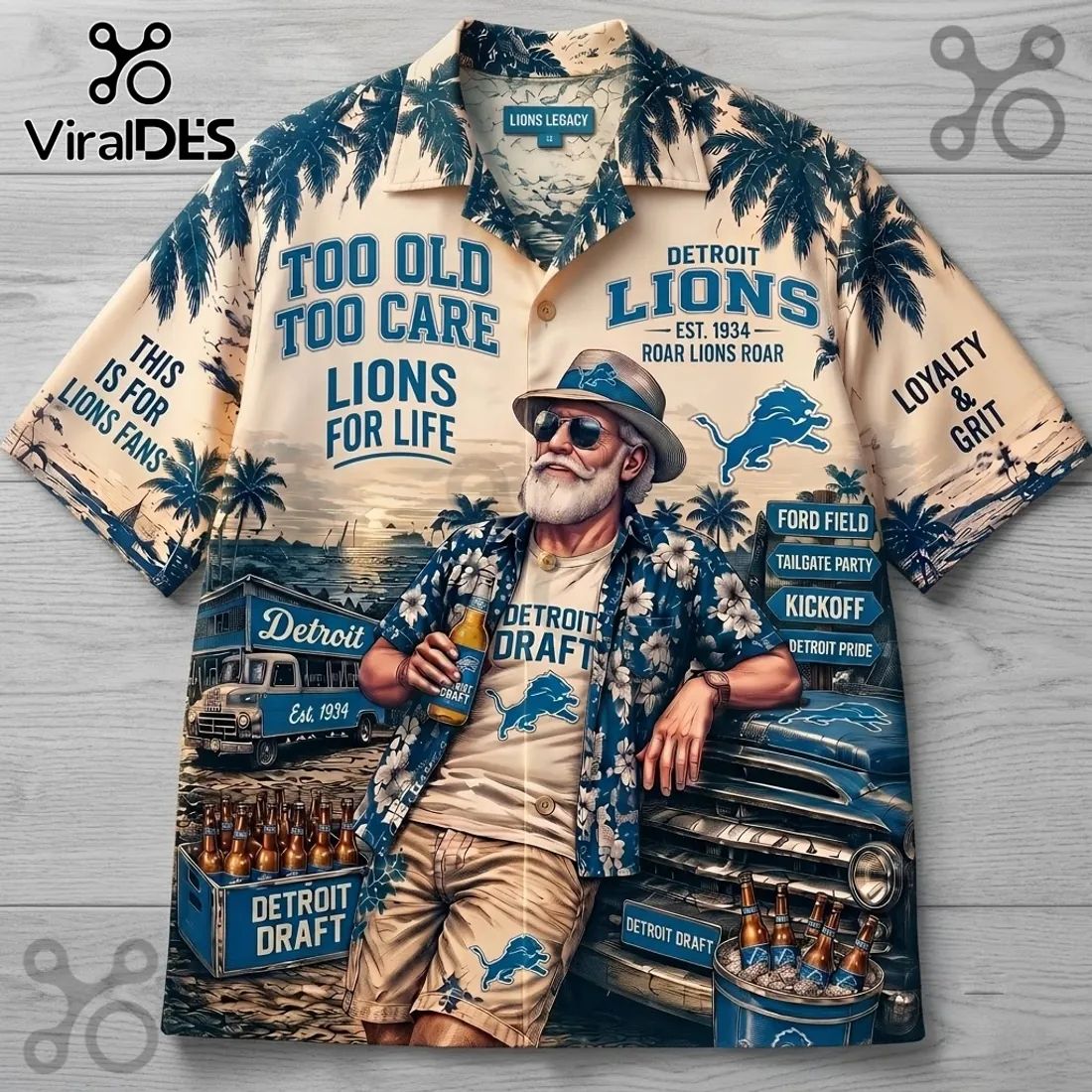 Detroit Lions Tropical Pattern Hawaiian Shirt