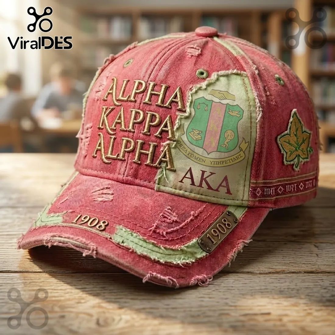 Alpha Kappa Alpha Pink Distressed Baseball Cap