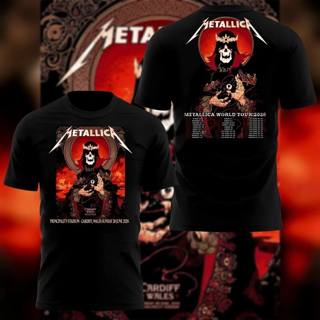 Metallica M72 World Tour 2026 T-Shirt – Principality Stadium Cardiff Wales Sunday June 28 – Peter Diamond Pop-Up Store Venue Poster Art Full Tour Dates Unisex Tee