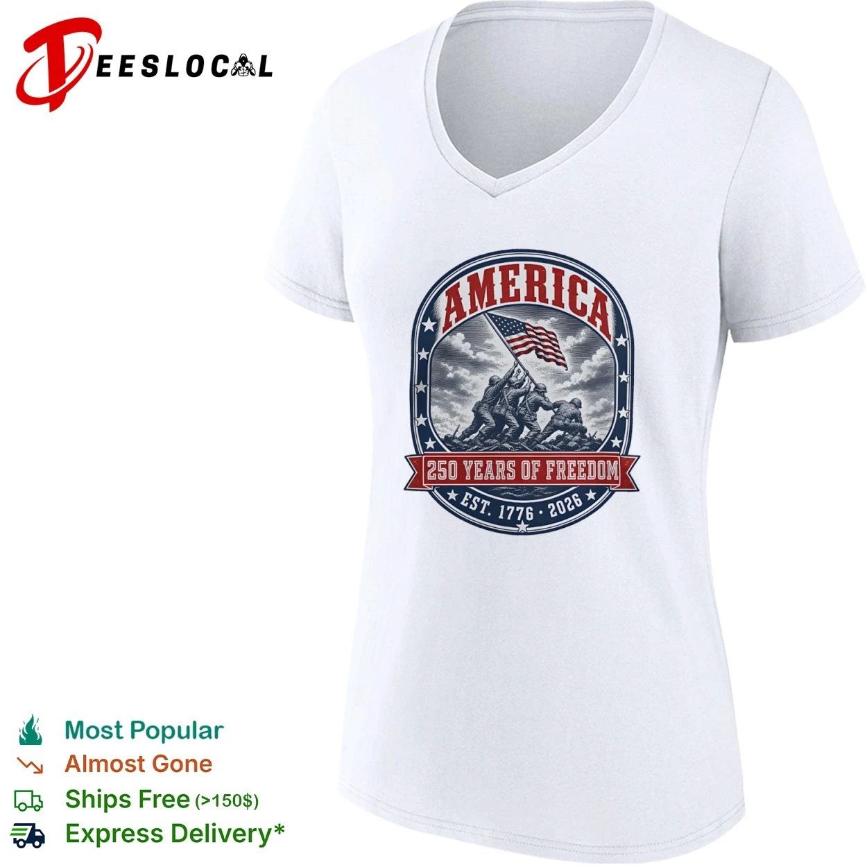 America Iwo Jima Raising Flag 250 Years of Freedom Est 1776 2026 T-shirt