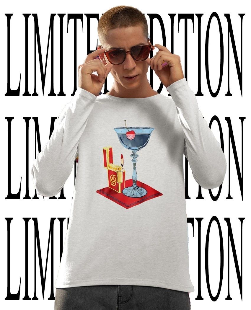 Cocktail Glass with Cherry and Lighter Illustration shirt