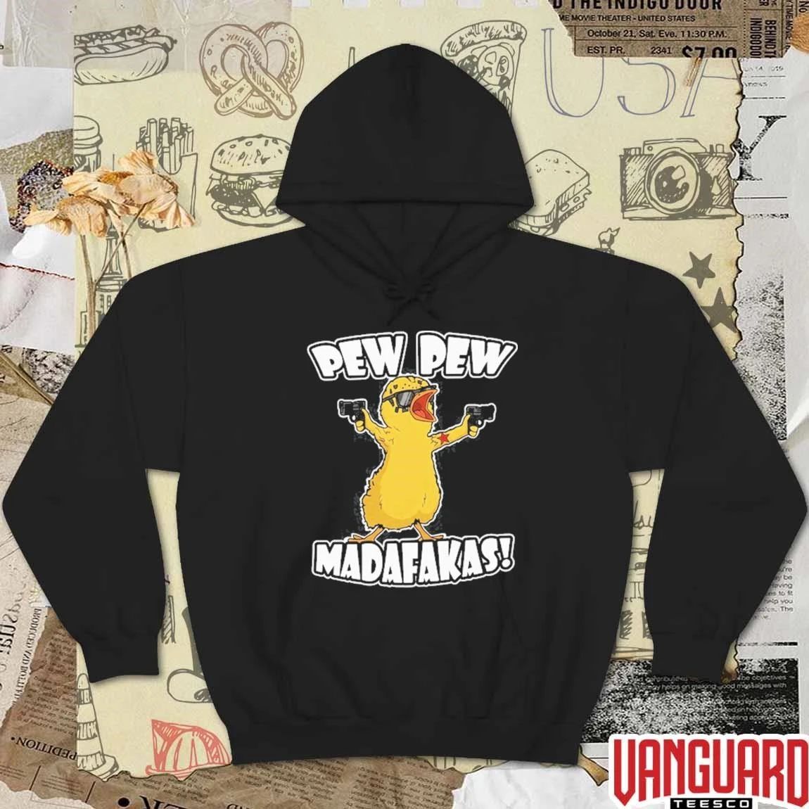 Pew Pew Madafakas Yellow Duck Carries Pistol Letter t-shirt