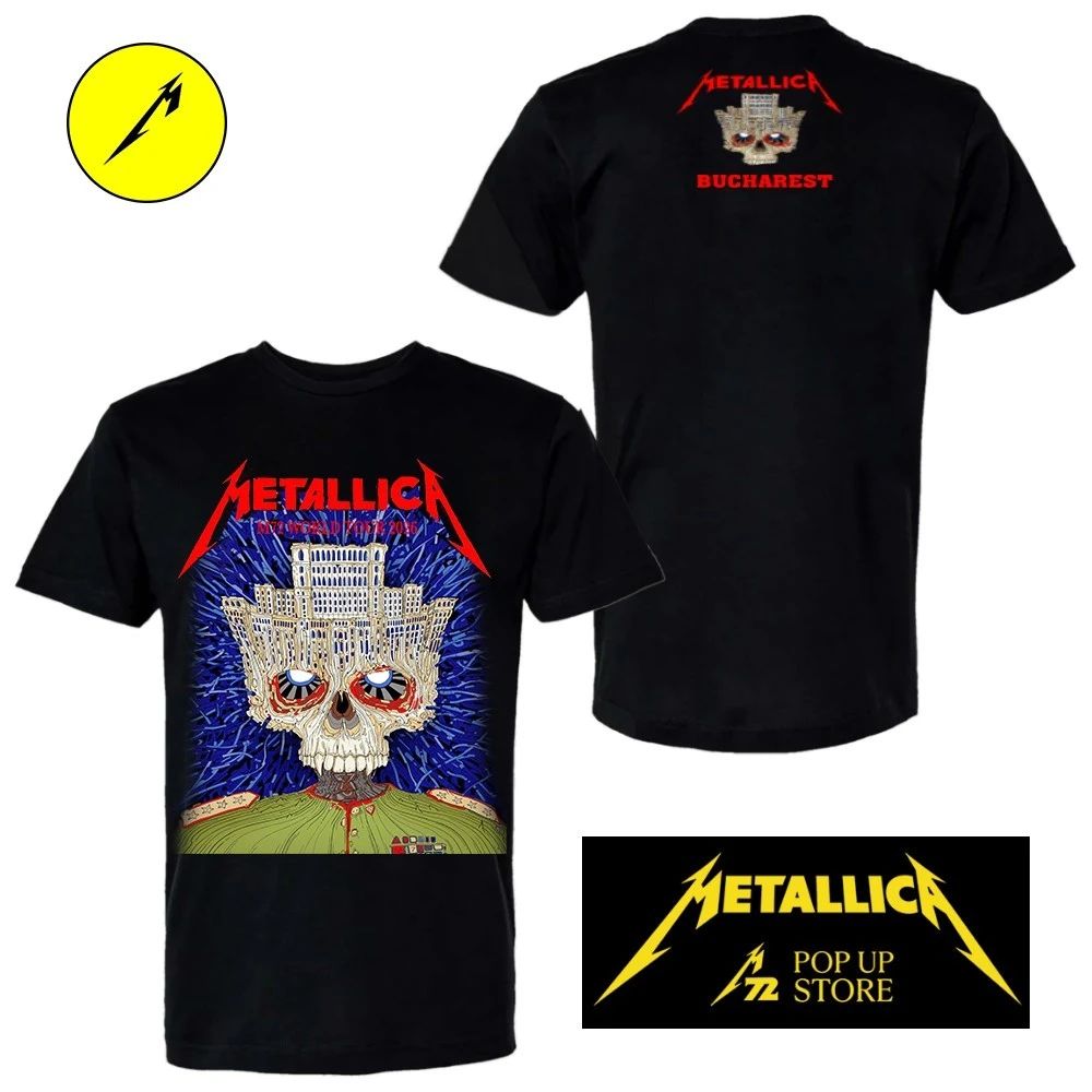 Metallica May 13, 2026 Bucharest, Romania Arena Nationala Poster The Palace of Parliament Skulls by Matei Apostolescu Two Sided Shirt