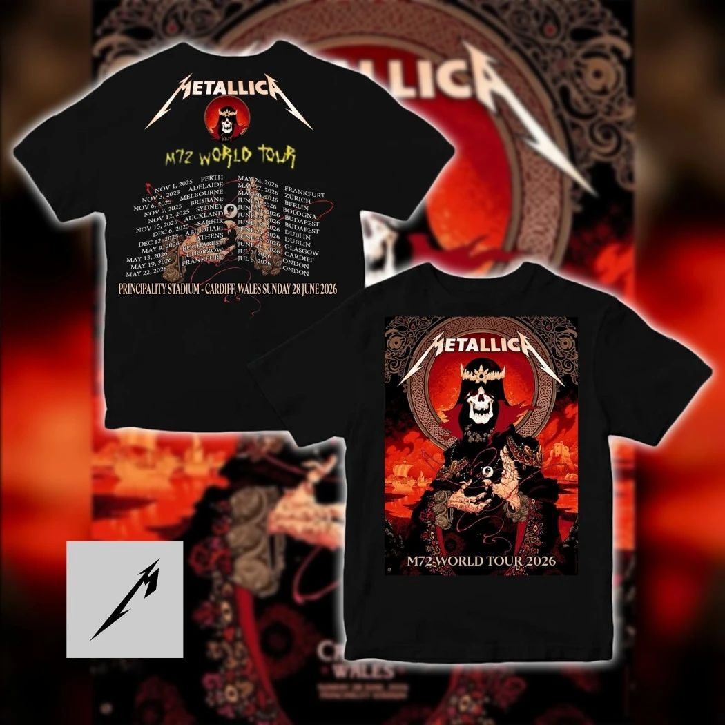 Metallica M72 World Tour Principality Stadium Cardiff Wales Sunday June 28 2026 Peter Diamond 2-Sided Tour Dates Shirt