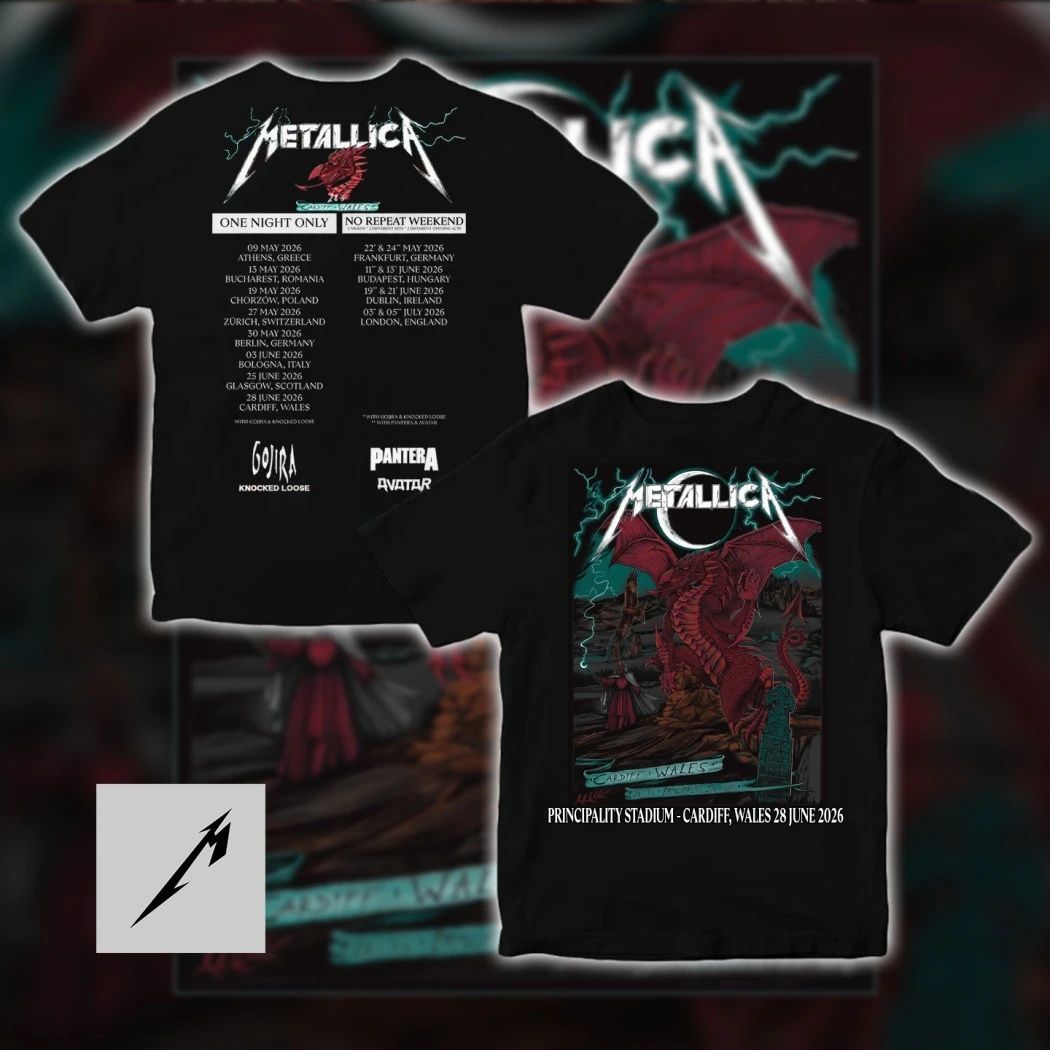 Metallica M72 World Tour 2026 Cardiff Wales Red Dragon Premium Graphic Tee