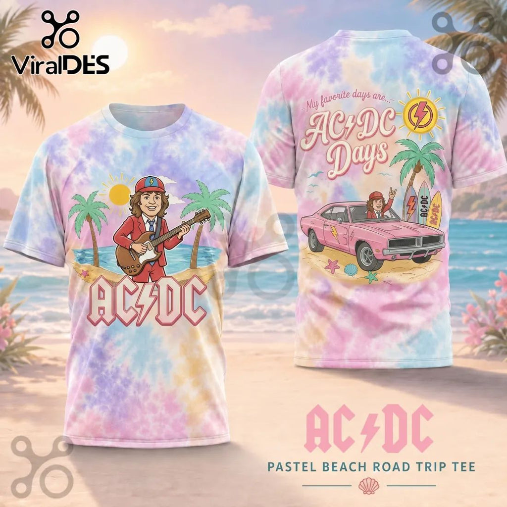 AC/DC Pastel Beach Road Trip Tee Shirt