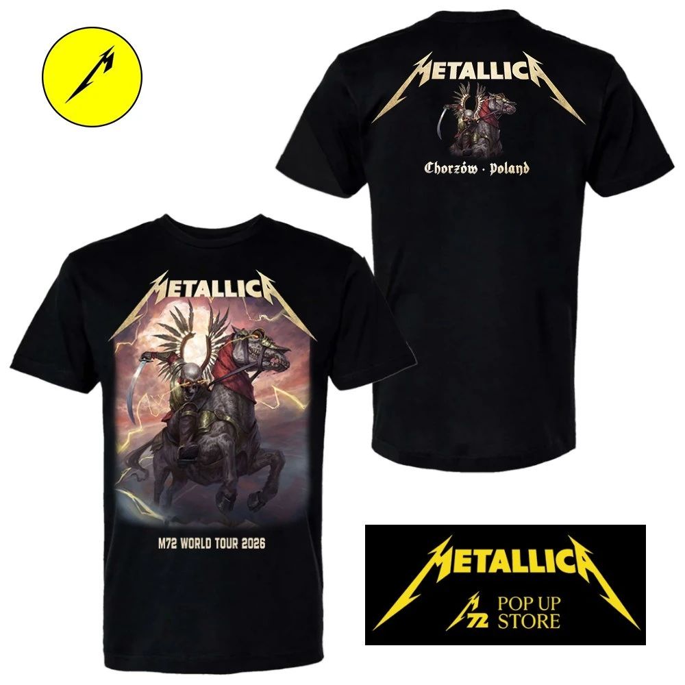 Metallica M72 Chorzów 2026 Pop Up Shop limited-edition poster by Jakub Jagado Tee On 19 May 2026 At Stadion Slaski The Death Winged Hussars Two Sided Shirt