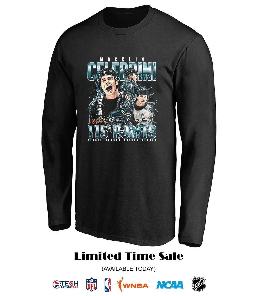 Macklin Celebrini 115 Points Single Season Points Leader shirt