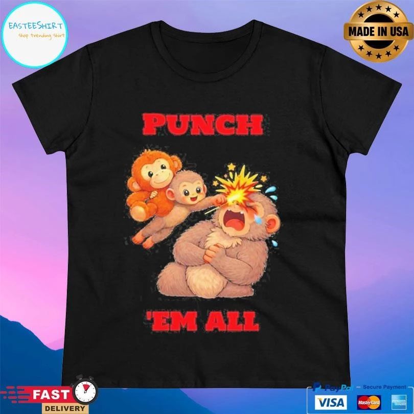 Punch ‘Em All Cartoon Graphic Viral Monkey Punch 2026 T-shirts