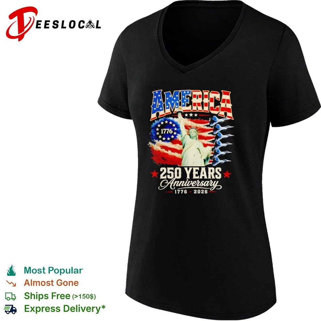 America 250 Years Anniversary 1776 2026 Statue of Liberty Fighter Jets T-shirt
